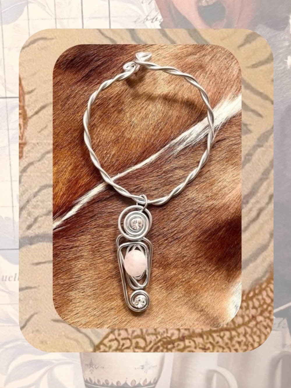 🌀🏷️🎉🆕 jeff lieb • silver metal choker with pink stone & Swarovski crystal